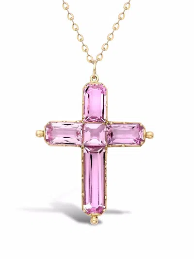 Pre-owned Pragnell Vintage  18kt Rose Gold Georgian Topaz Cross Pendant Necklace