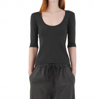 Prairie Underground Pointelle Scoop Top In Graphite In Black