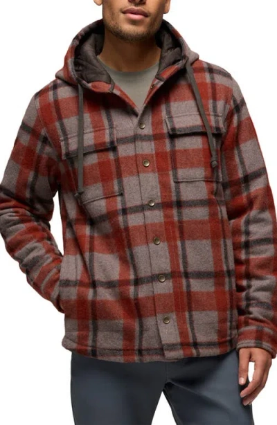 Prana Asgard Hooded Flannel Shirt Jacket In Brown