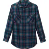 Prana Beezly Flannel Shirt Womens Blue Plaid Cotton Pockets Button-up Gbo107 In Blue