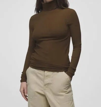 Prana Foundation Rib Turtleneck Tee In Rich Earth Heather In Multi