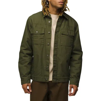 Prana Grover Flannel Lined Canvas Jacket In Cargo Green