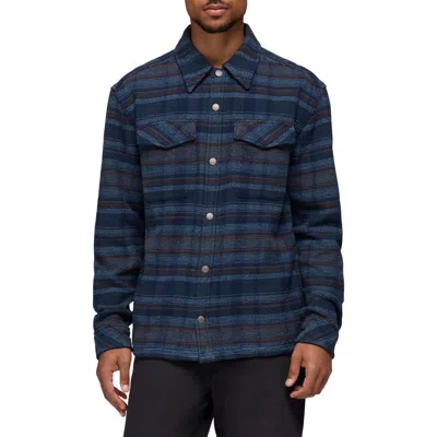 Prana Happy Camp Flannel Snap-up Shirt Jacket In Blue