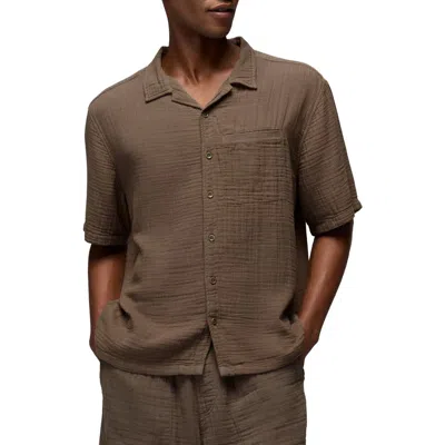 Prana Hideaways Organic Cotton Camp Shirt In Brown