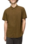 Prana Lindores Hemp Blend Short Sleeve Button-up Shirt In Retro Olive