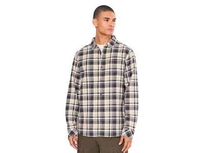 Prana Los Feliz Flannel Shirt Men's Long Sleeve Button Up Stone: Sm, Cotton/polyester In Brown