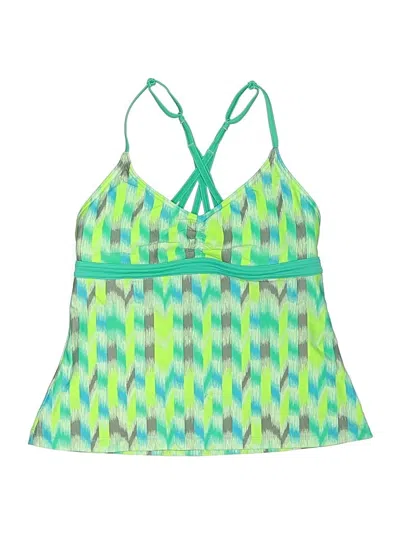 Pre-owned Prana Swimsuit Top Green Chevron/herringbone Pattern Swimwear