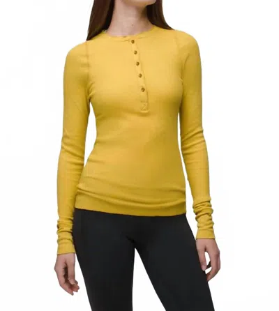 Prana Touchstone Henley Top In Golden Leaf Heather In Yellow