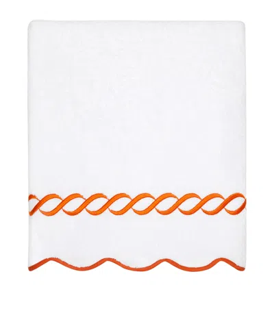 Pratesi Cotton Treccia Bath Towel In White/orange