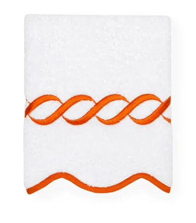 Pratesi Cotton Treccia Face Cloth In White/orange