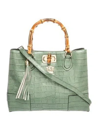 Pre-owned Pratesi Embossed Leather Top Handle Bag In Green