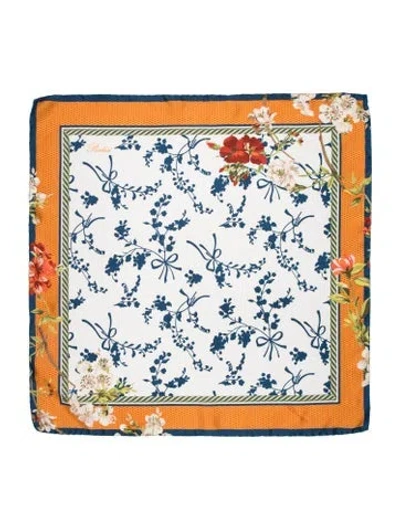 Pre-owned Pratesi Silk Floral Print Scarf In White
