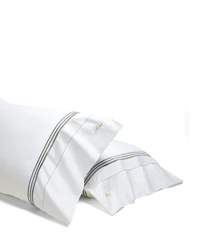 Pratesi Tre Righe Standard Pillowcase, Set Of 2 In White/charcoal