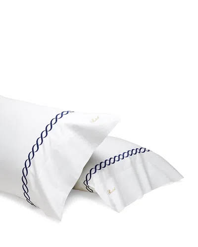 Pratesi Treccia Moderno Pillowcase, King, Set Of 2 In White/navy