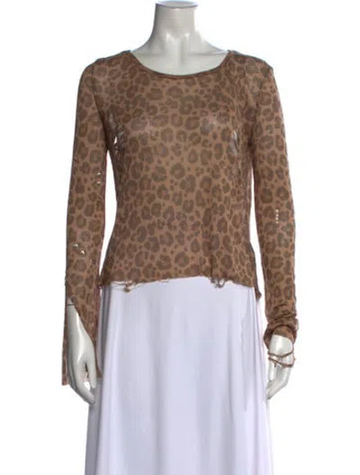 Pre-owned Praying Animal Print Crew Neck Top In Brown