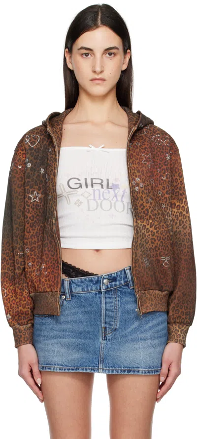Praying Brown Leopard Rhinestone Hoodie In Black