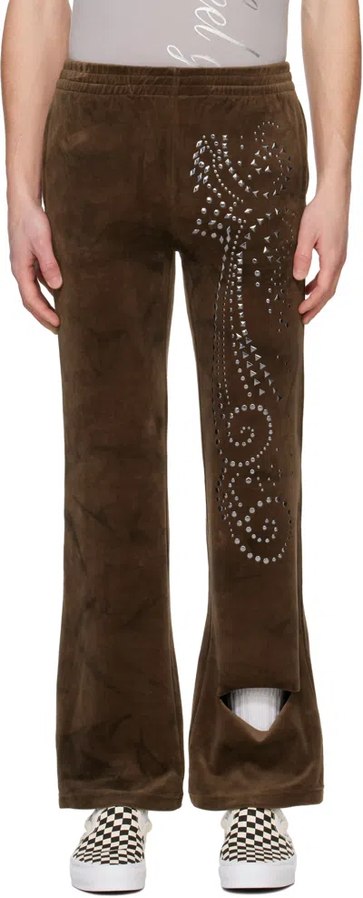 Praying Brown Velvet Flared Sweatpants