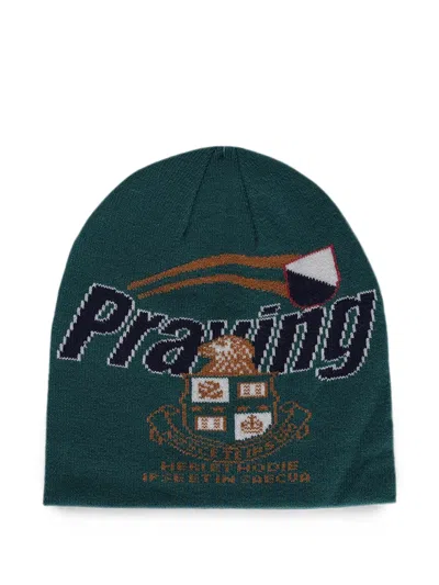 Praying Crest Beanie Hat In Green