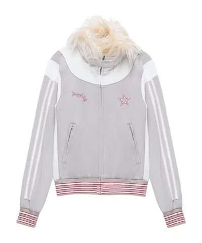 Praying Faux-fur Track Jacket In Grey