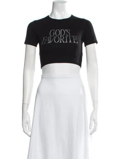 Pre-owned Praying Graphic Print Crew Neck Crop Top In Black