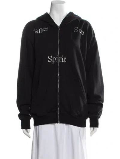 Pre-owned Praying Graphic Print Crew Neck Hoodie In Black
