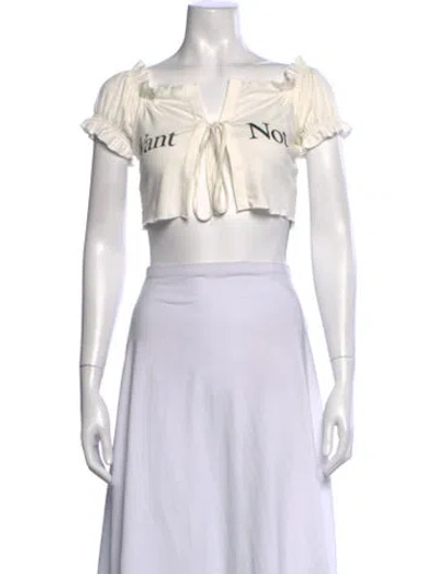 Pre-owned Praying Graphic Print V-neck Crop Top In White