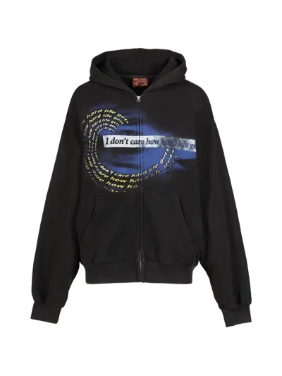 Praying Graphic-print Zip-up Hoodie In Black