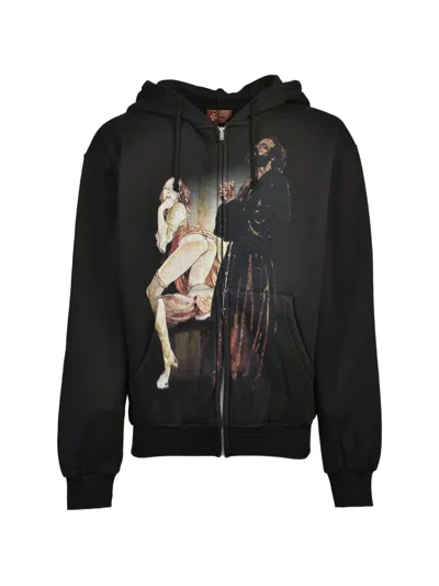 Praying Graphic-print Zip-up Hoodie In Blue