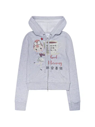 Praying Graphic-print Zip-up Hoodie In Gray