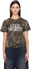 Praying Womens Slogan-print Relaxed-fit Cotton T-shirt Multi In Camo