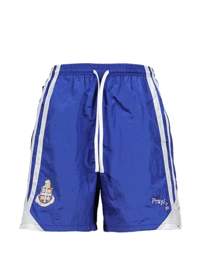 Praying Logo-print Side-stripe Shorts In Blue