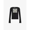 Praying Womens Doilie Embroidered-patch Long-sleeve Cotton-jersey Top Black
