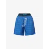 Praying Womens Blue Checked Logo-branded Cotton Boxer Shorts Xs In Blue