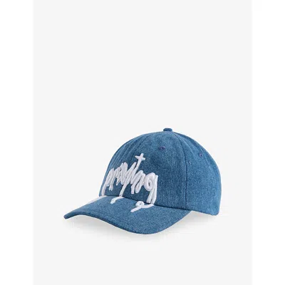 Praying Womens Logo-embroidery Adjustable Denim Cap Blue