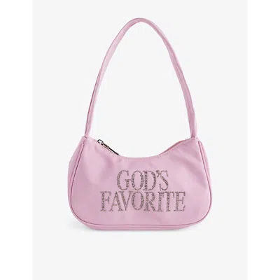 Praying Womens Rhinestone Woven Shoulder Bag Pink