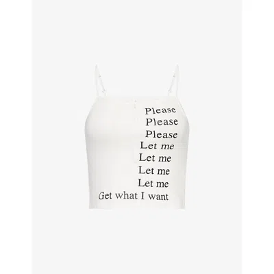 Praying Womens White Let Me Slogan-print Cotton Vest Top