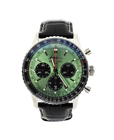 Pre-owned Pre-owned Breitling  Breitling Navitimer B01 Chronograph Automatic Watch In Stainless Steel And Alligator 43mm In Green