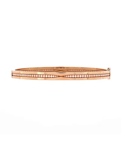 Pre-owned Pre-owned Bvlgari  Bvlgari 5.5mm B. Zero1 Hinged Bangle Bracelet 18k Rose Gold With Pave Diamonds