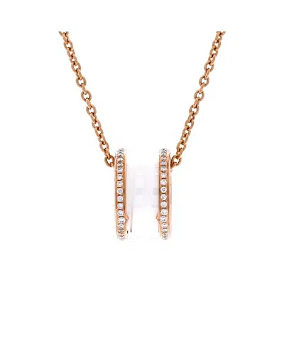 Pre-owned Pre-owned Bvlgari  Bvlgari B. Zero1 Pendant Necklace 18k Rose Gold And Ceramic With Diamonds, 18" In Pink