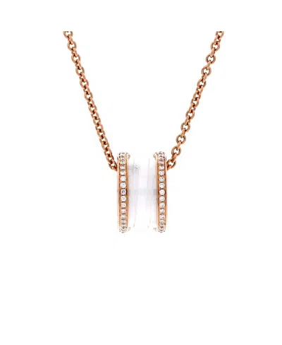 Pre-owned Pre-owned Bvlgari  Bvlgari B. Zero1 Pendant Necklace 18k Rose Gold And Ceramic With Diamonds, 18" In Pink
