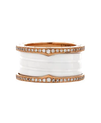 Pre-owned Pre-owned Bvlgari  Bvlgari B. Zero1 Three Band Ring 18k Rose Gold And Ceramic With Diamonds