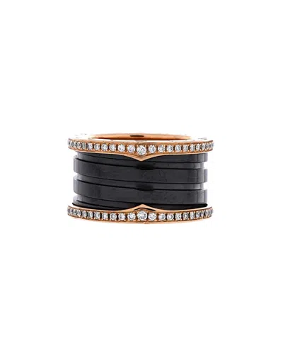 Pre-owned Pre-owned Bvlgari  Bvlgari B. Zero1 Three Band Ring 18k Rose Gold And Ceramic With Diamonds In Pink