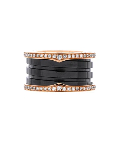 Pre-owned Pre-owned Bvlgari  Bvlgari B. Zero1 Three Band Ring 18k Rose Gold And Ceramic With Diamonds In Pink