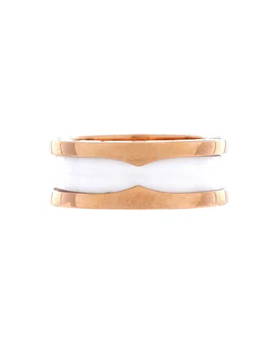 Pre-owned Pre-owned Bvlgari  Bvlgari B. Zero1 Two Band Ring 18k Rose Gold And Ceramic In Pink