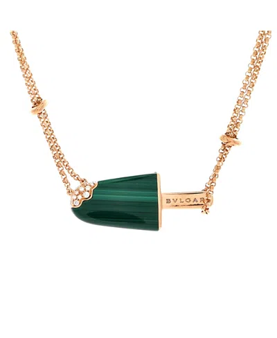 Pre-owned Pre-owned Bvlgari  Bvlgari Gelati Pendant Necklace 18k Rose Gold With Malachite And Diamonds In Pink