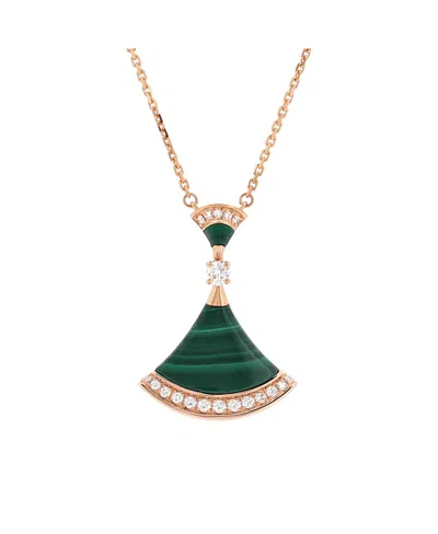 Pre-owned Pre-owned Bvlgari  Bvlgari Large Divas' Dream Pendant Necklace 18k Rose Gold With Malachite And Diamonds
