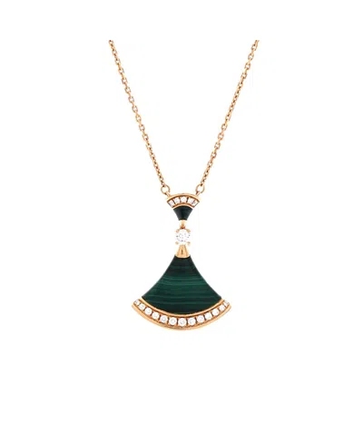 Pre-owned Pre-owned Bvlgari  Bvlgari Large Divas' Dream Pendant Necklace 18k Rose Gold With Malachite And Diamonds, 17" In Pink
