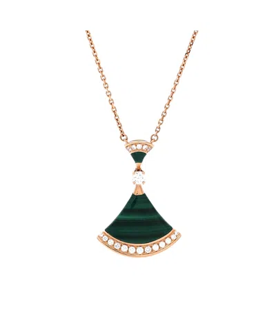 Pre-owned Pre-owned Bvlgari  Bvlgari Large Divas' Dream Pendant Necklace 18k Rose Gold With Malachite And Diamonds, 17. In Pink