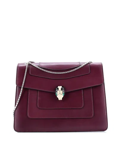 Pre-owned Pre-owned Bvlgari  Bvlgari Large Serpenti Forever Square Shoulder Bag Leather In Purple