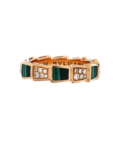 Pre-owned Pre-owned Bvlgari  Bvlgari Large Serpenti Viper Ring 18k Rose Gold With Malachite And Diamonds